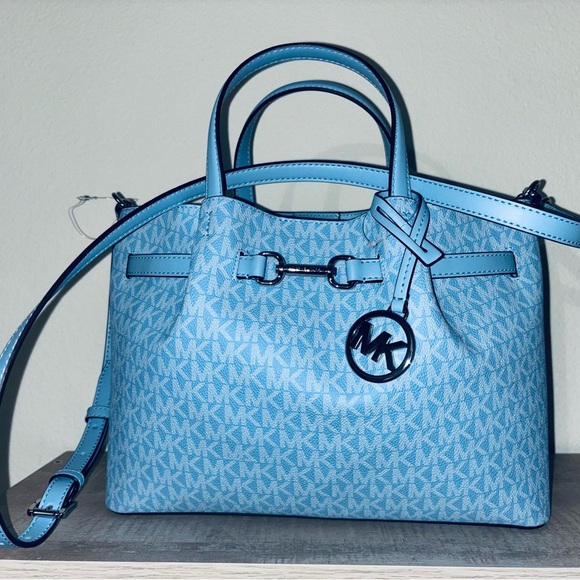 Michael Kors Carson Medium Sky Blue Satchel - Picture 1 of 7